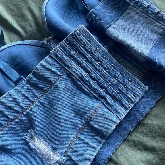 Denim Bustier Adjustable Crop Top - Picture 2 of 7